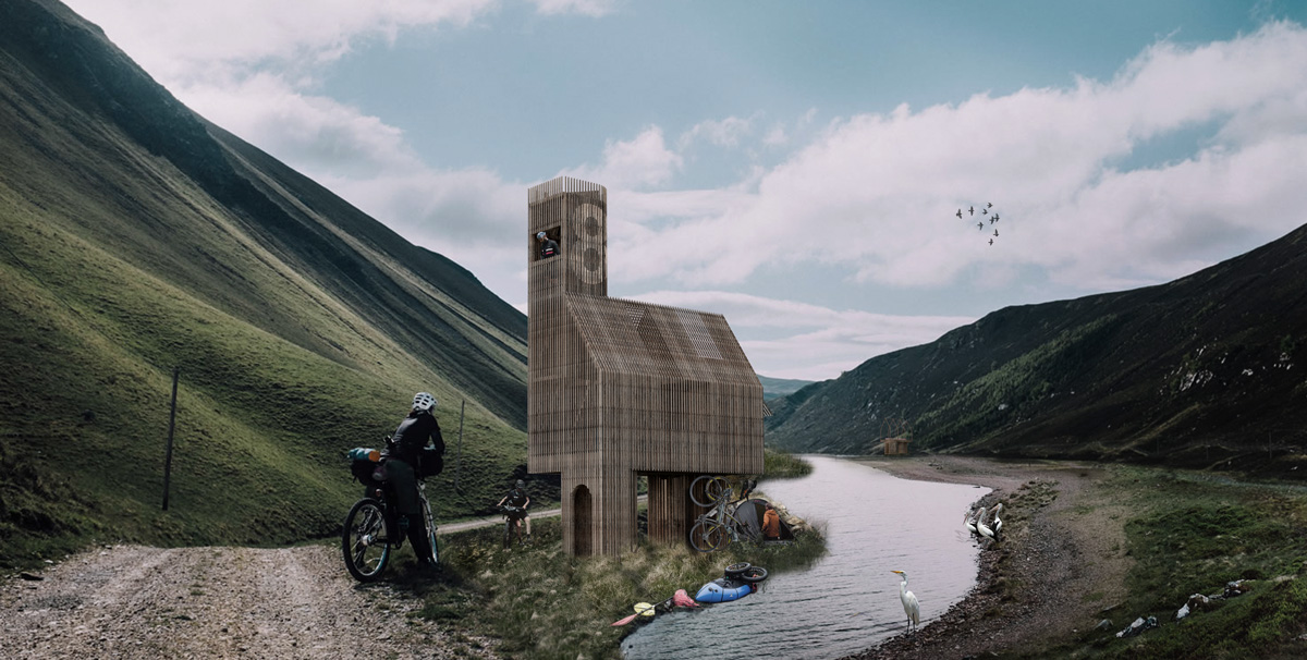 verasustudio work, beacon of refuge, 2019, a glance looking at a cabin stop for EuroVelo 6